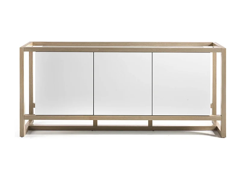 Aparador de 3 puertas de madera lacada en blanco y haya natural Valeto 195 cm