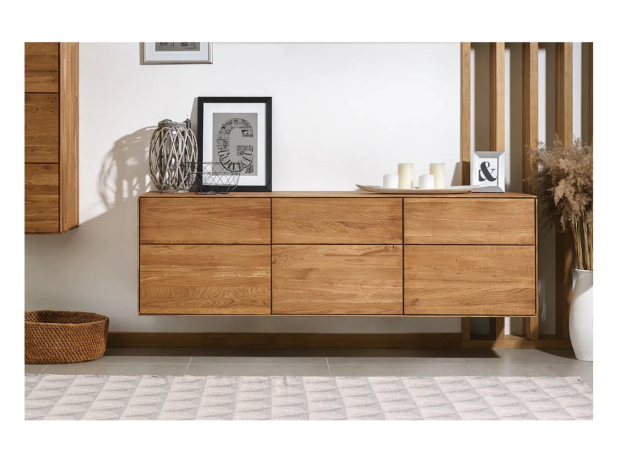 Aparador suspendido en madera maciza de roble 3 puertas Inka 172 cm