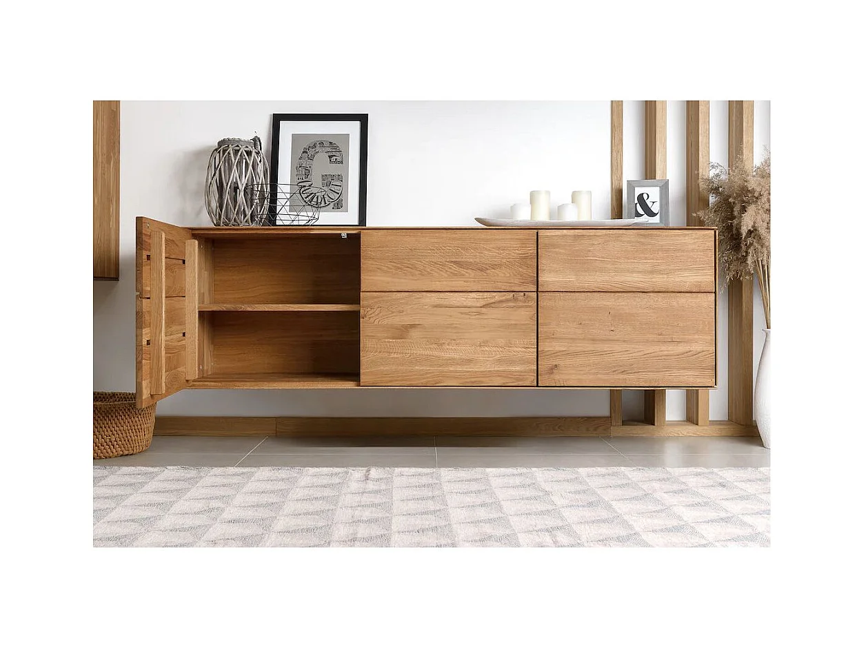 Aparador suspendido en madera maciza de roble 3 puertas Inka 172 cm