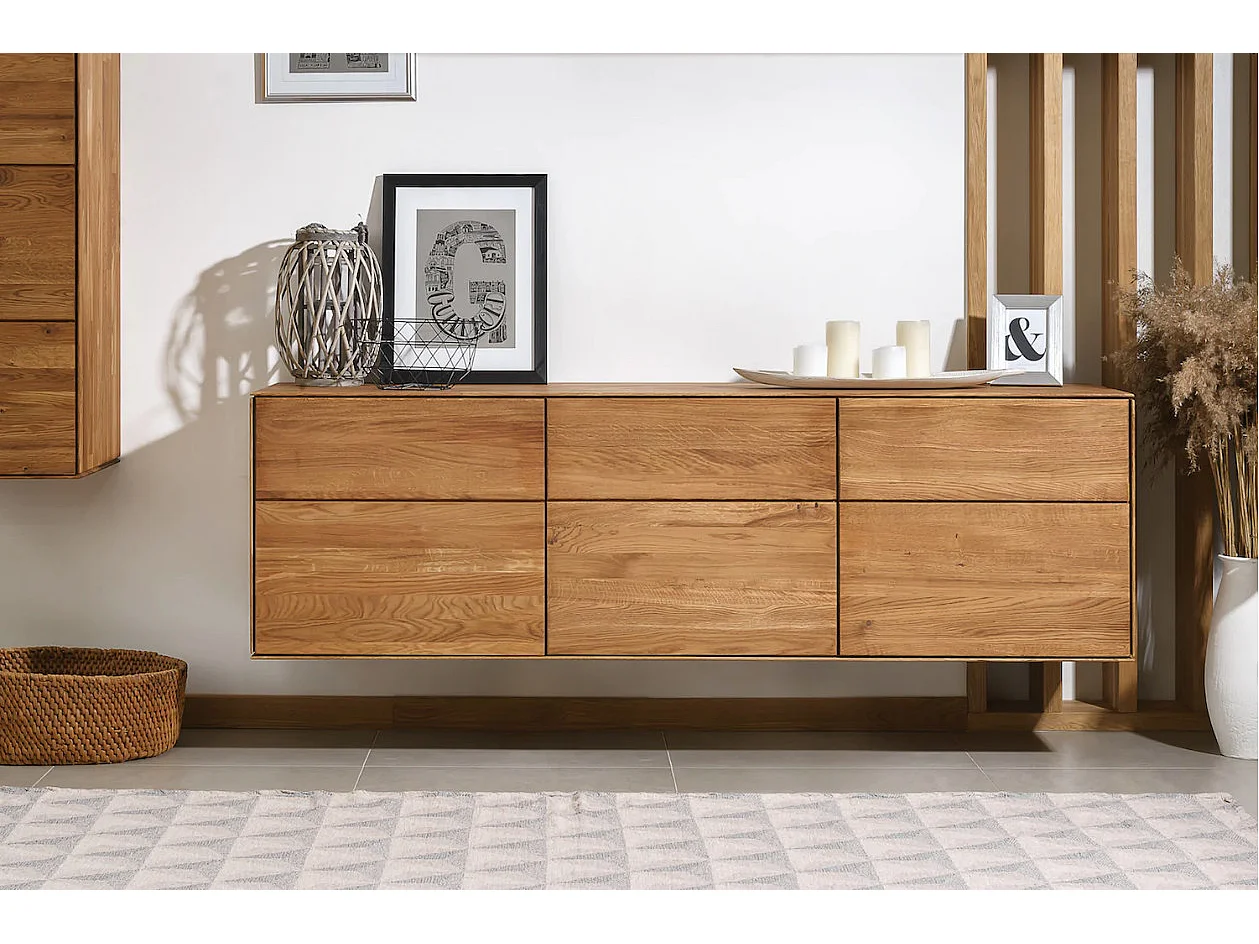 Aparador suspendido en madera maciza de roble 3 puertas Inka 172 cm