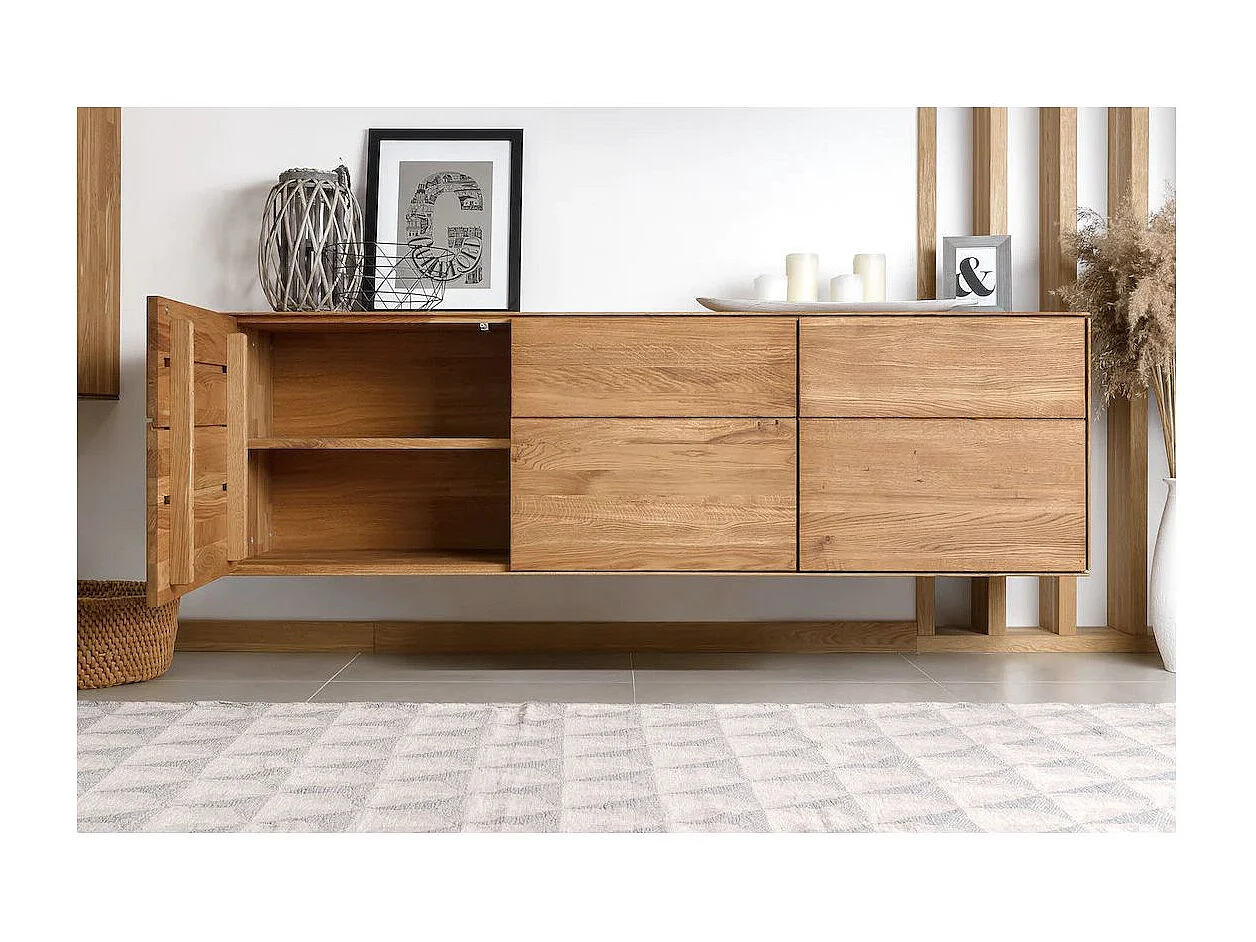 Aparador suspendido en madera maciza de roble 3 puertas Inka 172 cm