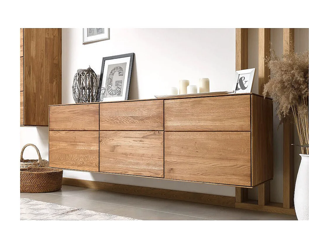 Aparador suspendido en madera maciza de roble 3 puertas Inka 172 cm