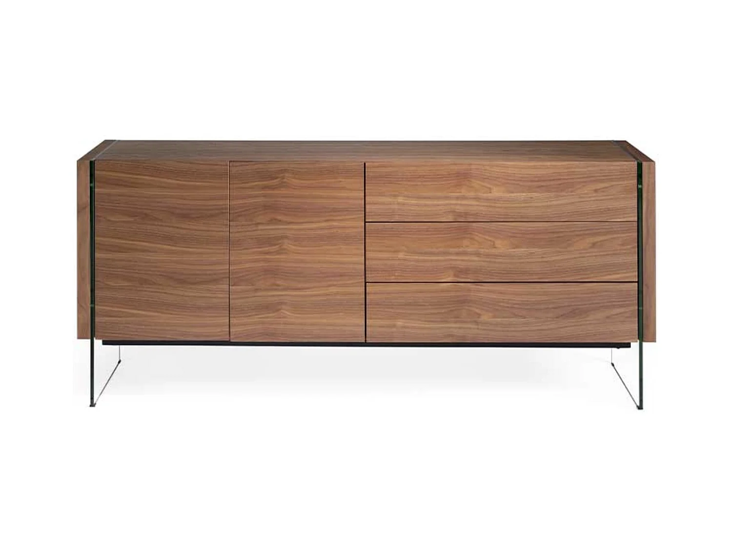 Aparador moderno Belina 2 puertas 3 cajones nogal y cristal templado 180 cm