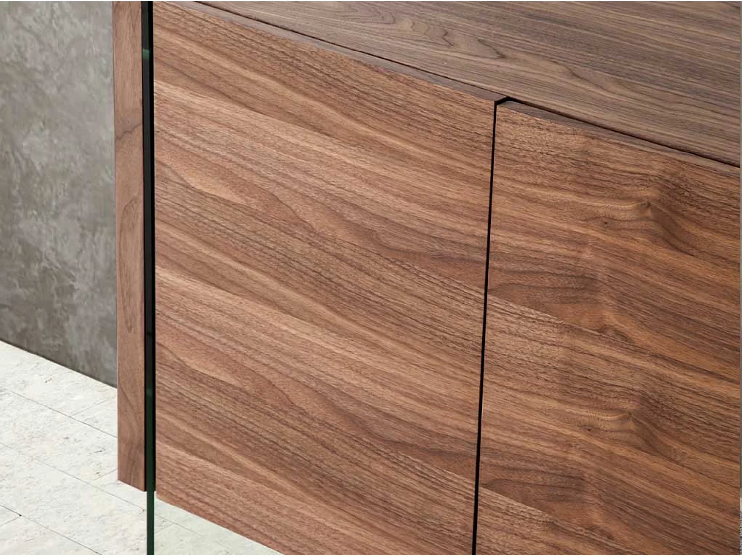 Aparador moderno Belina 2 puertas 3 cajones nogal y cristal templado 180 cm