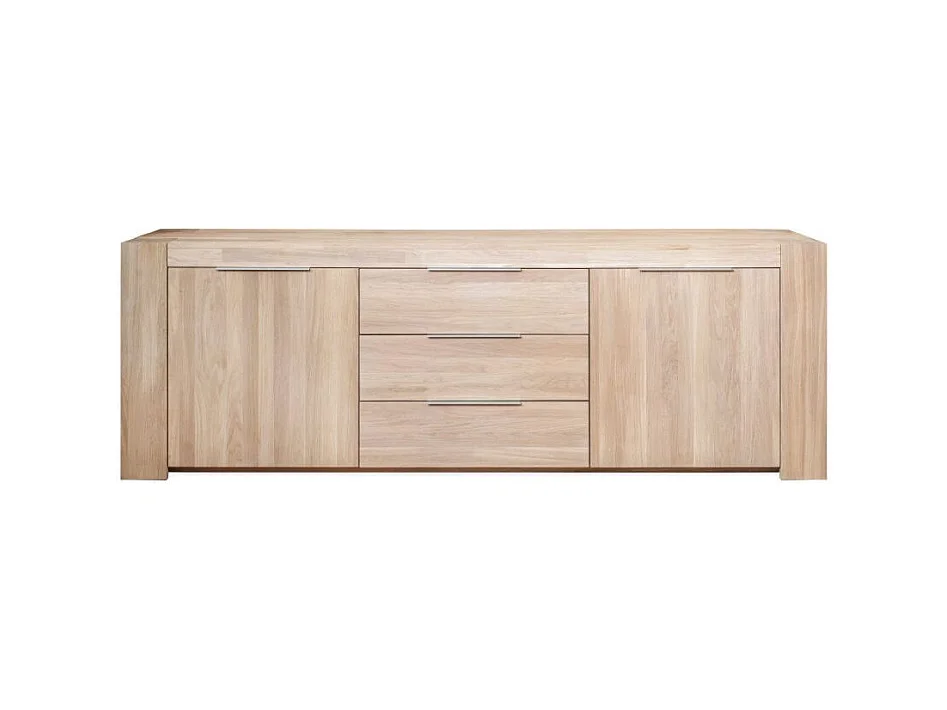 Aparador Nordo roble macizo blanqueado 2 puertas 3 cajones 228 cm