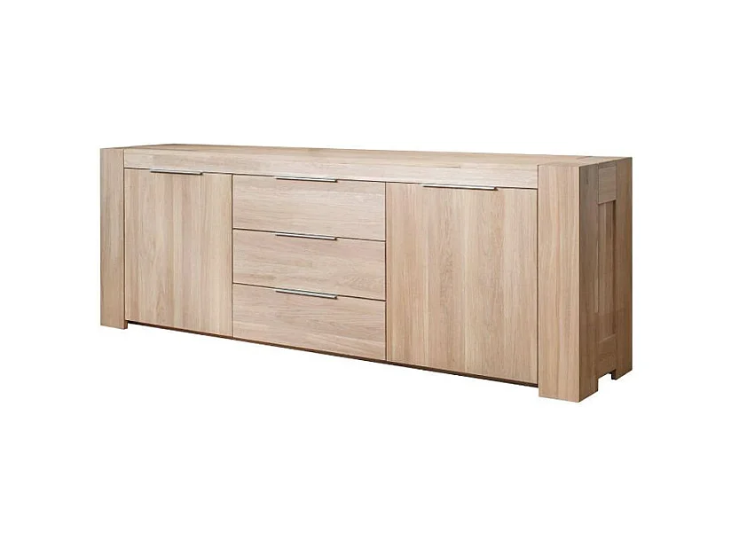 Aparador Nordo roble macizo blanqueado 2 puertas 3 cajones 228 cm