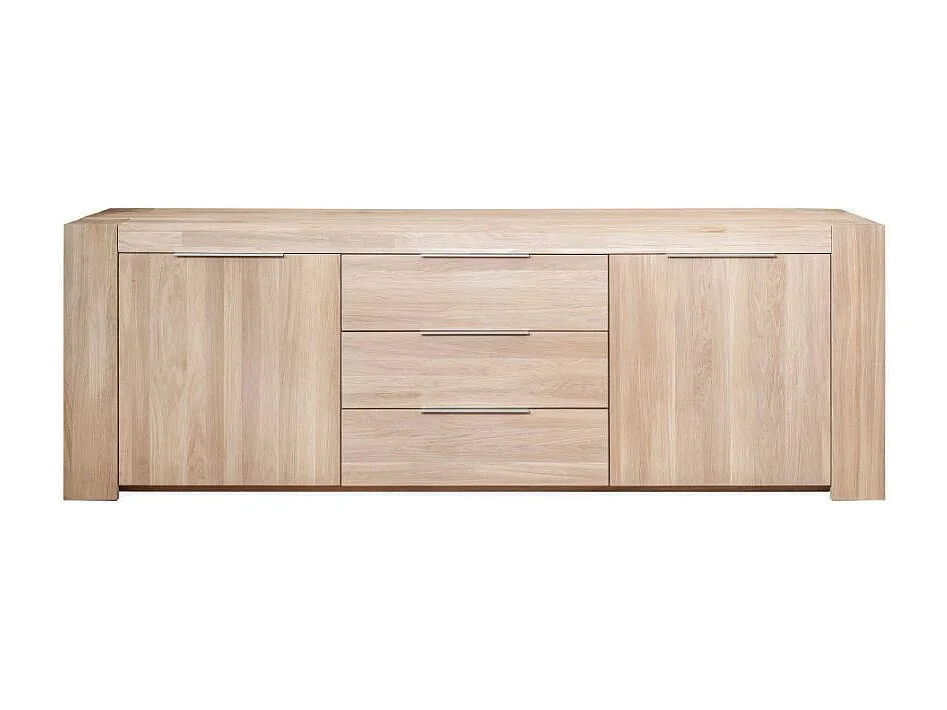 Aparador Nordo roble macizo blanqueado 2 puertas 3 cajones 228 cm