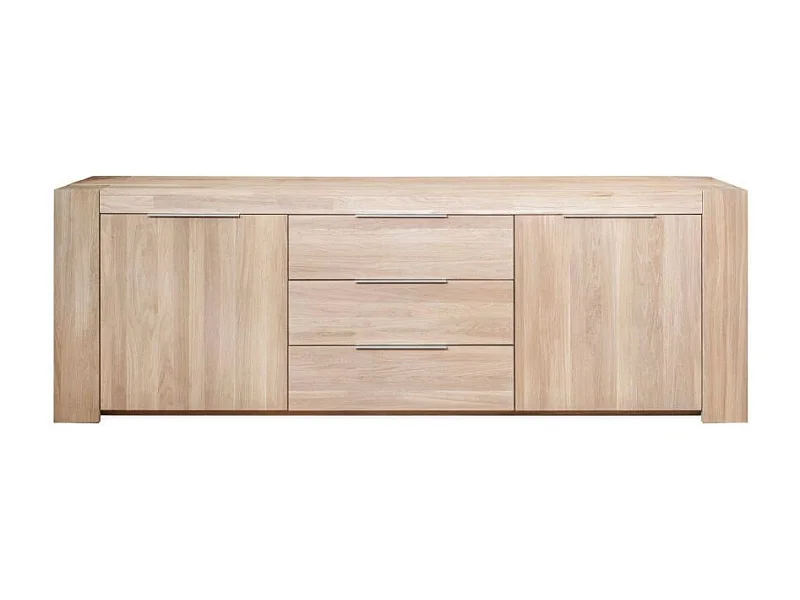 Aparador Nordo roble macizo blanqueado 2 puertas 3 cajones 228 cm