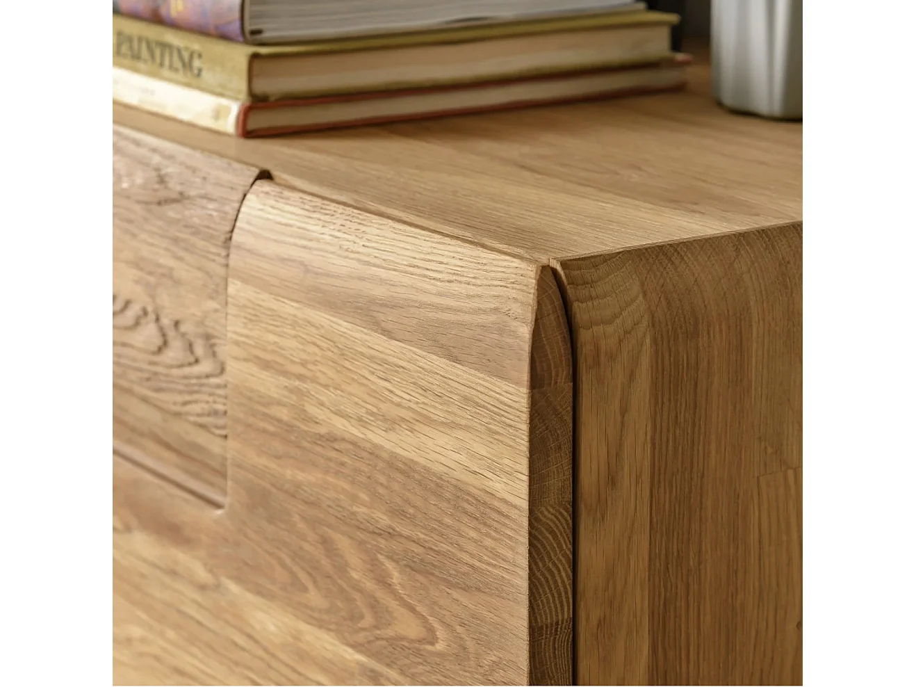 Aparador con vitrina de madera maciza de roble miel 3 puertas Divina 180 cm