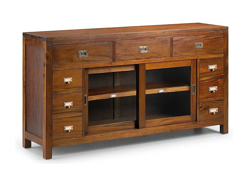 Aparador colonial 2 puertas cristal 9 cajones madera maciza caoba Falkane 150 cm