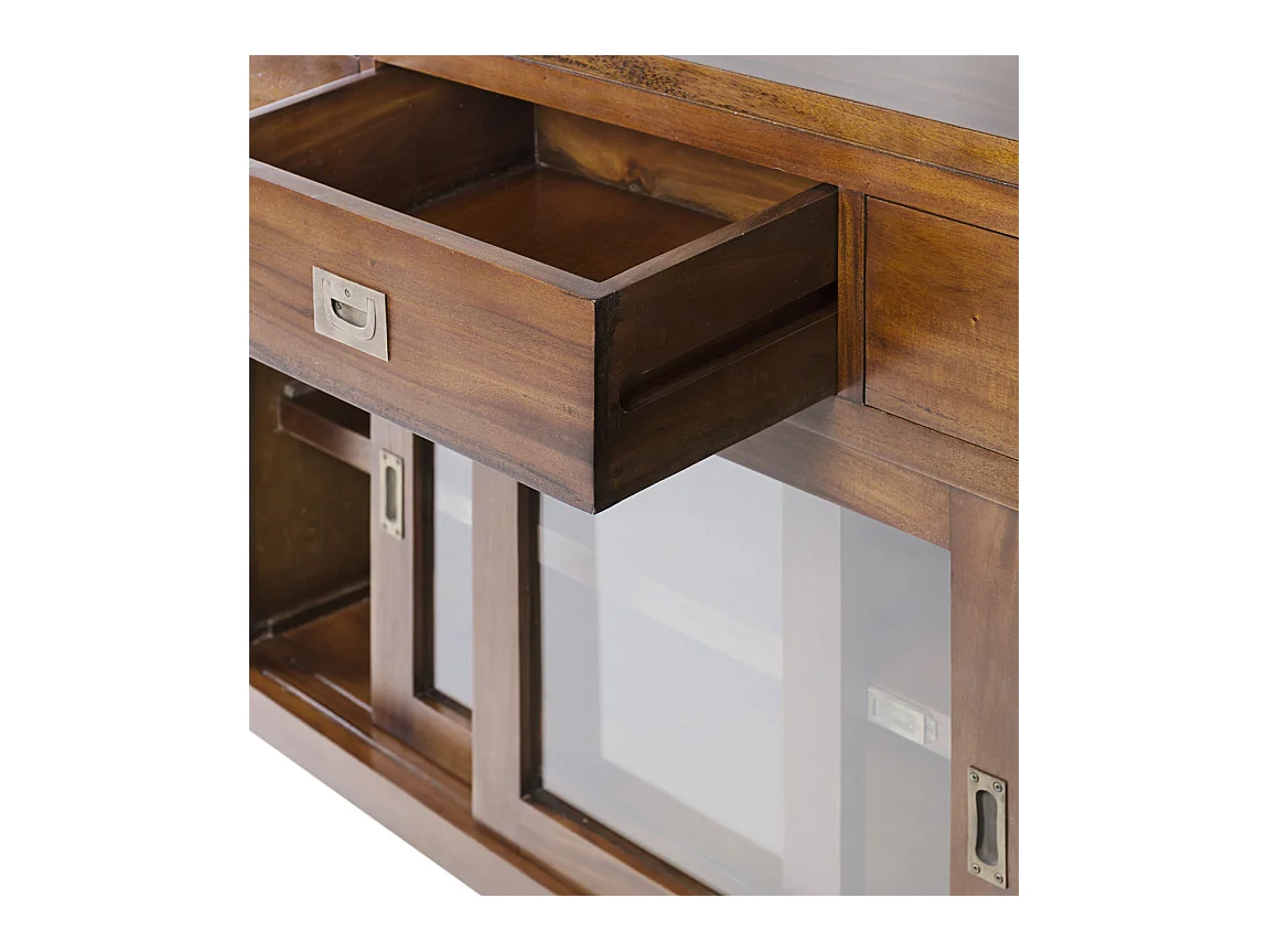 Aparador colonial 2 puertas cristal 9 cajones madera maciza caoba Falkane 150 cm