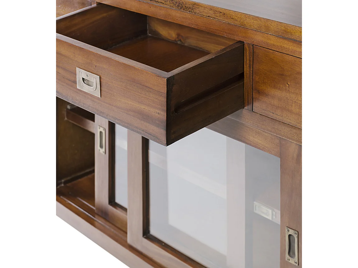 Aparador colonial 2 puertas cristal 9 cajones madera maciza caoba Falkane 150 cm