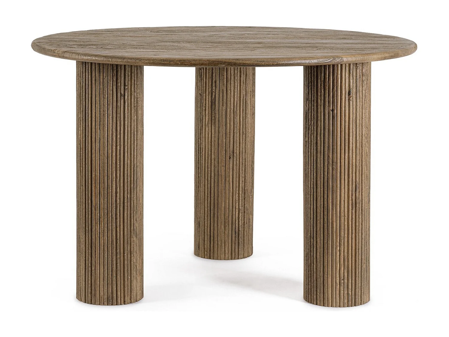 Mesa de comedor redonda Bozar de madera maciza 120 cm-Color Marrón