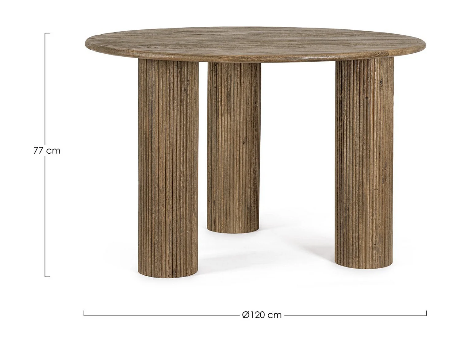Mesa de comedor redonda Bozar de madera maciza 120 cm-Color Marrón