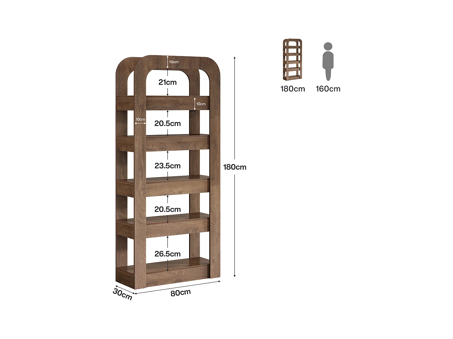 180 cm hohes Bücherregal, 5-fach Bücherregal mit offenen Fächern, Industrie-Stil Ablageeinheit für Home Office