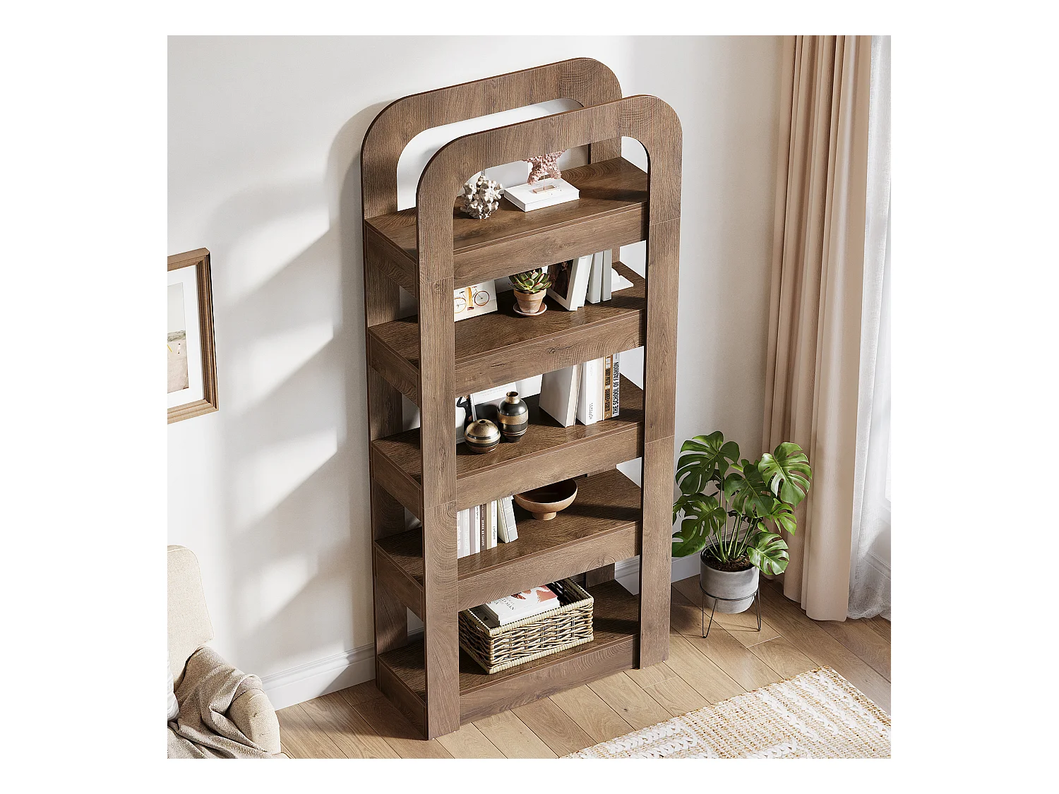 180 cm hohes Bücherregal, 5-fach Bücherregal mit offenen Fächern, Industrie-Stil Ablageeinheit für Home Office