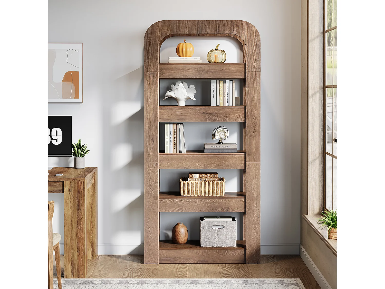 Bibliothèque de 180 cm de haut, bibliothèque à 5 niveaux avec étagères ouvertes, meuble de rangement de style industriel pour bureau à domicile