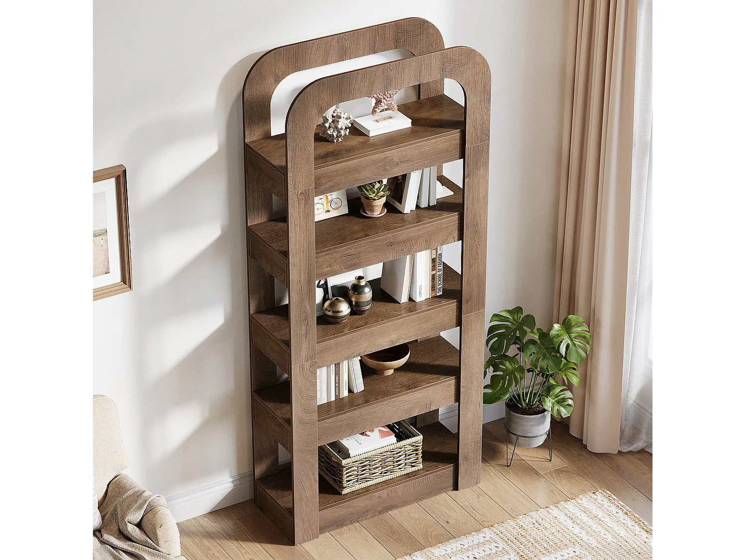 Bibliothèque de 180 cm de haut, bibliothèque à 5 niveaux avec étagères ouvertes, meuble de rangement de style industriel pour bureau à domicile