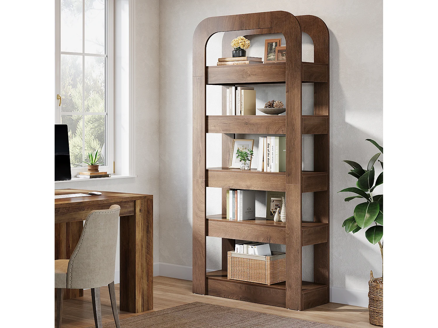 Bibliothèque de 180 cm de haut, bibliothèque à 5 niveaux avec étagères ouvertes, meuble de rangement de style industriel pour bureau à domicile