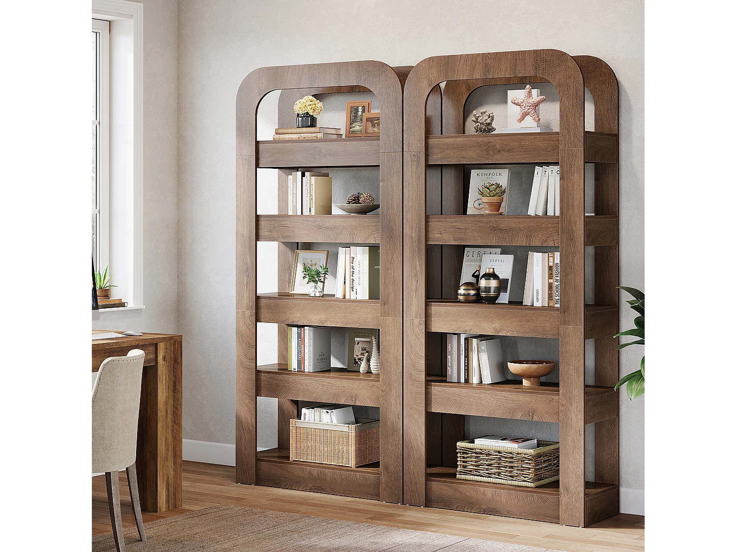 Bibliothèque de 180 cm de haut, bibliothèque à 5 niveaux avec étagères ouvertes, meuble de rangement de style industriel pour bureau à domicile