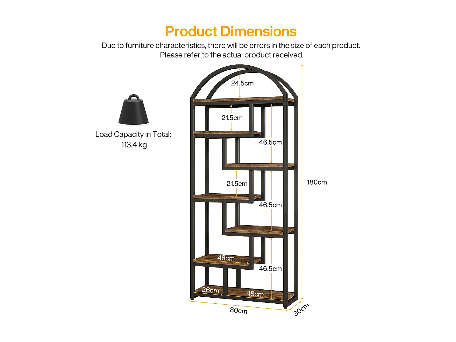 180 cm hoge gebogen boekenplank, industriële etagère boekenkast met open schappen