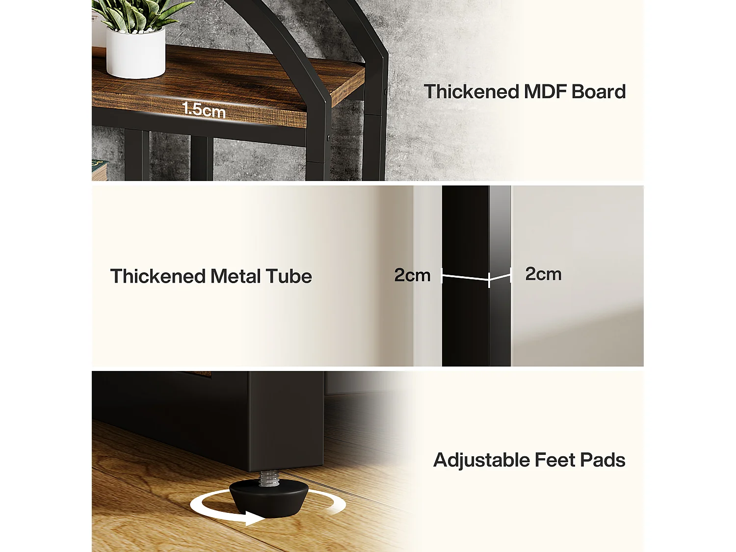 Bibliothèque arquée de 180 cm de haut, étagère industrielle avec étagères ouvertes