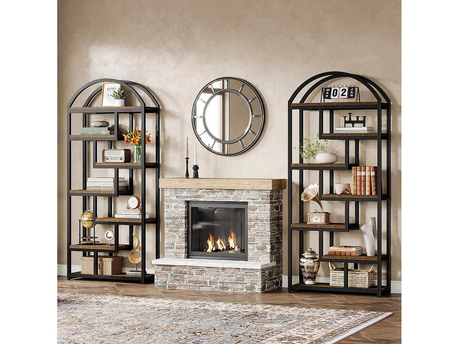 Bibliothèque arquée de 180 cm de haut, étagère industrielle avec étagères ouvertes