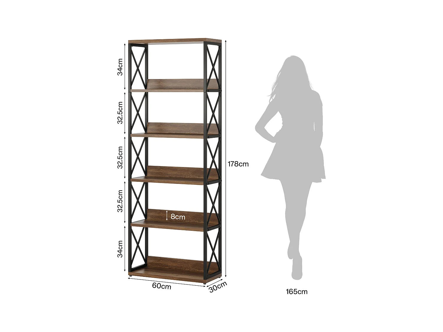 Regał industrialny Etagere z 5 poziomami, wysokość 177,5 cm, z otwartymi półkami