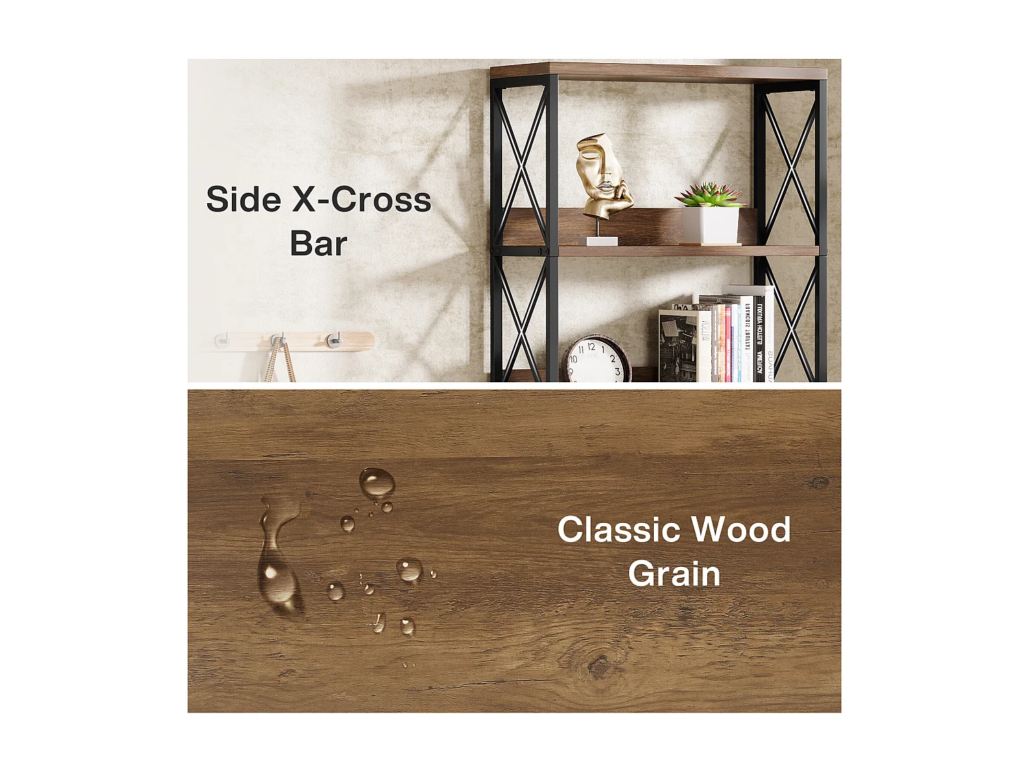 Bibliothèque industrielle à 5 niveaux, étagère de 177,5 cm de haut avec étagères ouvertes