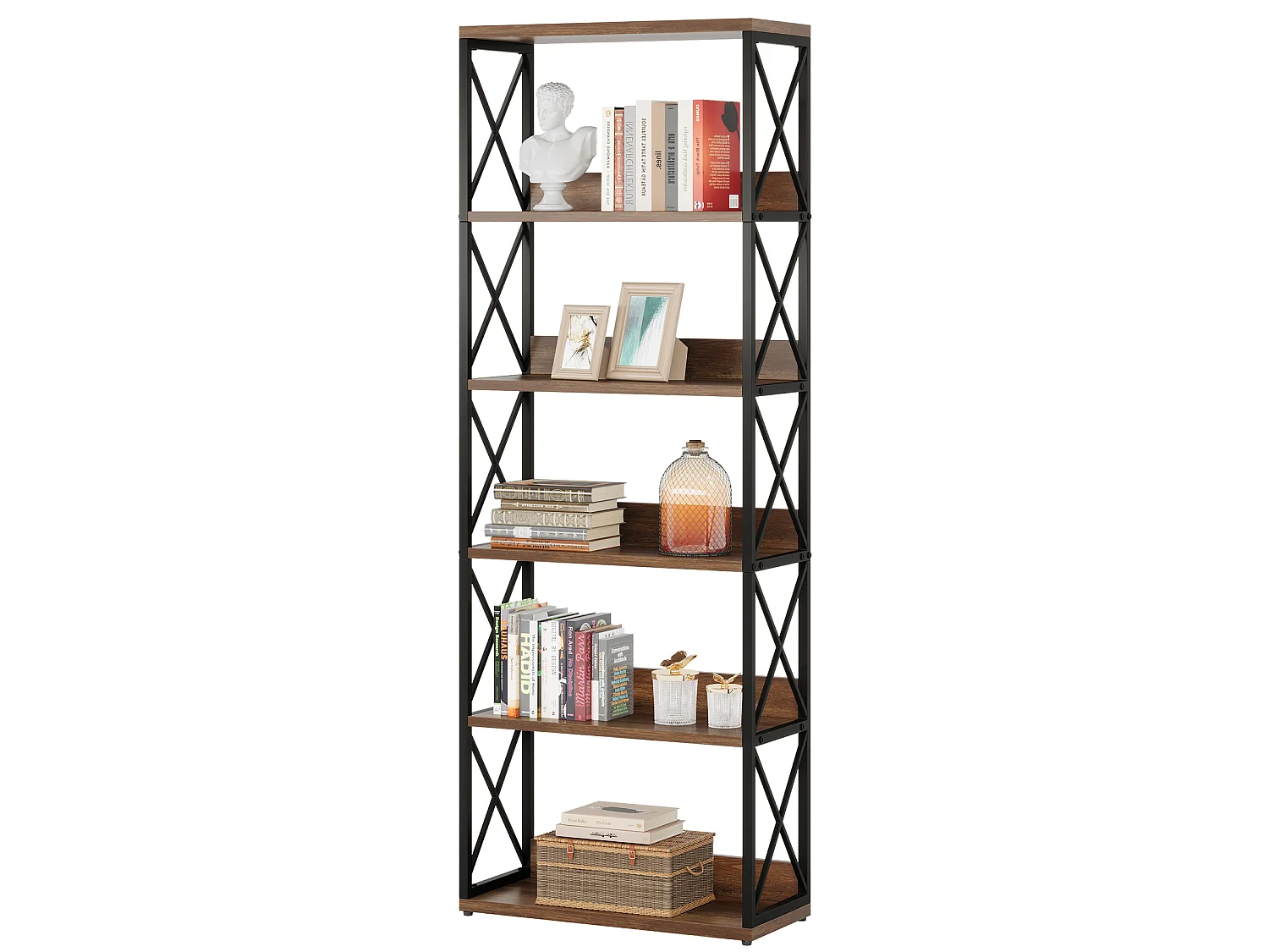 5-laags industriële boekenkast, 177,5 cm hoge etagère boekenkast met open planken
