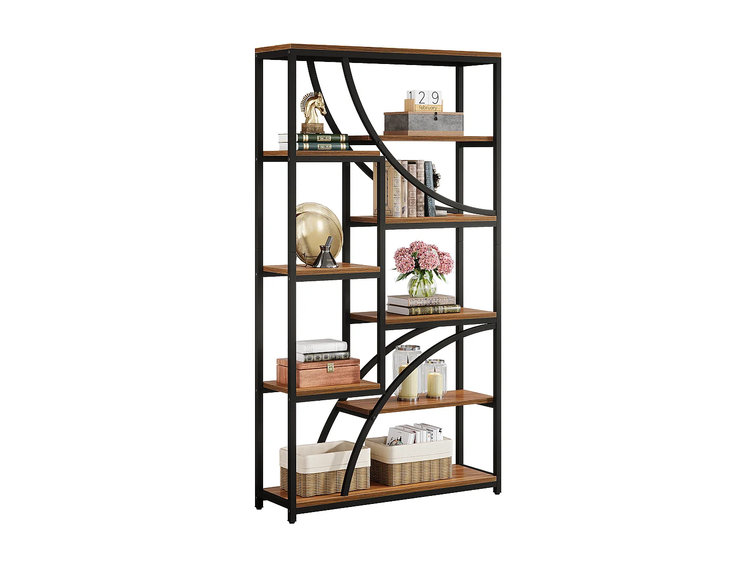 180 cm hoge boekenplank, industriële etagère met 9 niveaus, grote geometrische boekenplanken met open plank