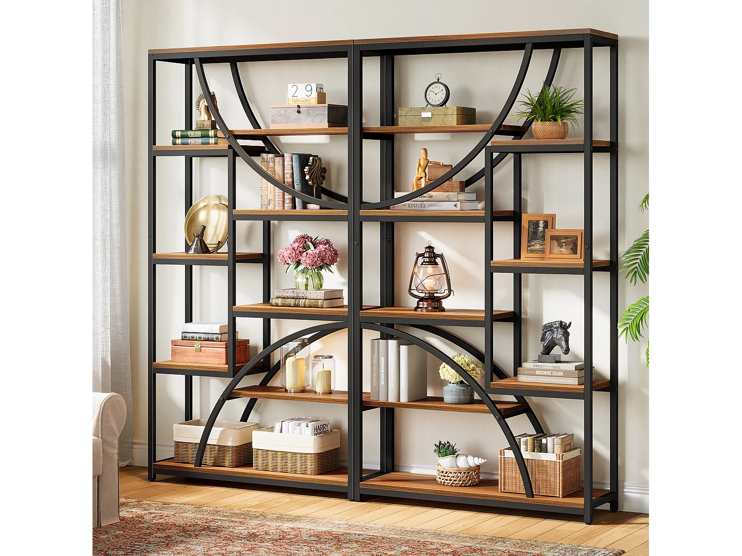 180 cm hoge boekenplank, industriële etagère met 9 niveaus, grote geometrische boekenplanken met open plank