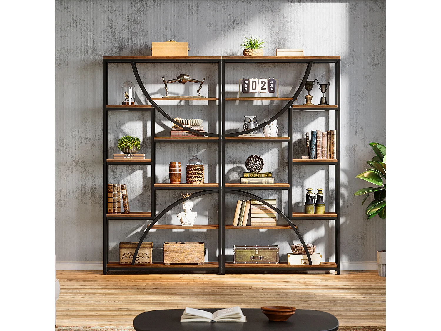 180 cm hoge boekenplank, industriële etagère met 9 niveaus, grote geometrische boekenplanken met open plank