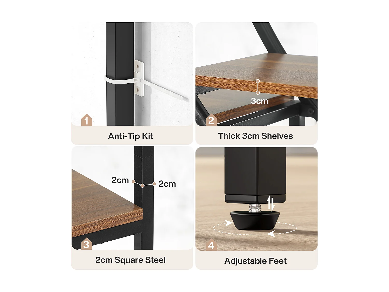 180 cm hoge boekenplank, industriële etagère met 9 niveaus, grote geometrische boekenplanken met open plank