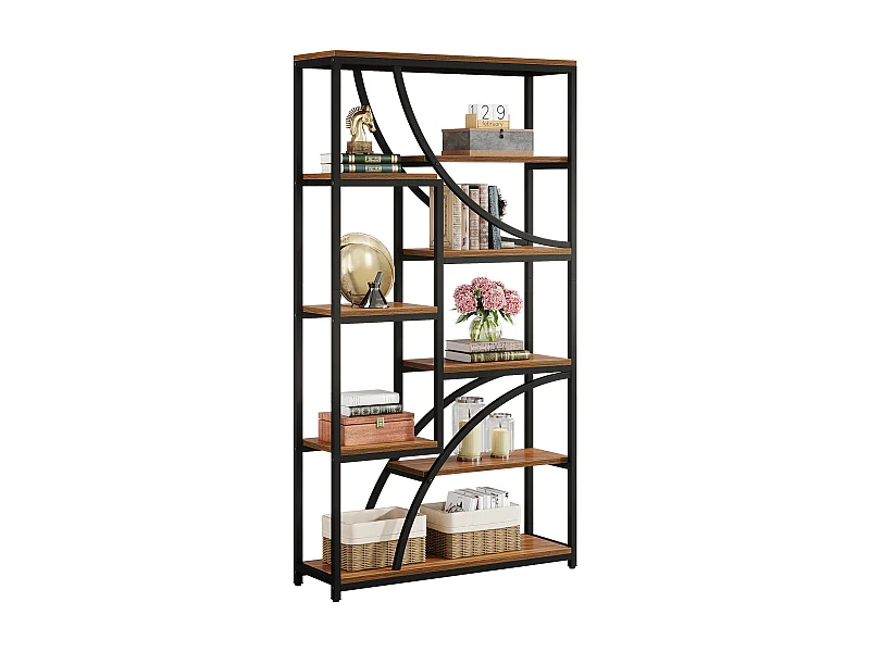 180 cm hoge boekenplank, industriële etagère met 9 niveaus, grote geometrische boekenplanken met open plank