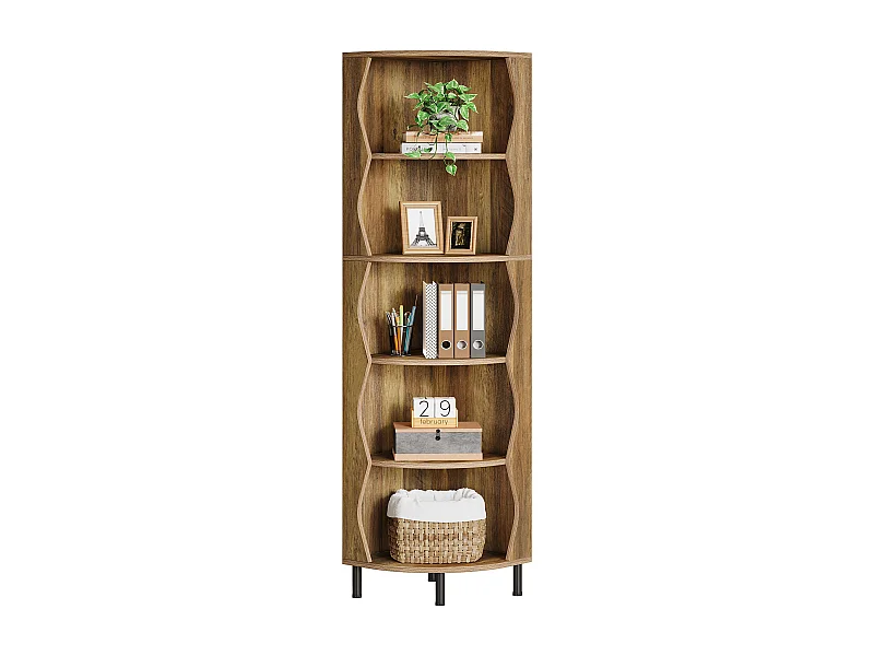 5-laags hoekplank, 182 cm hoge hoekboekenplank, stijlvolle houten boekenkast, displayplank, opbergrek, plantenstandaard