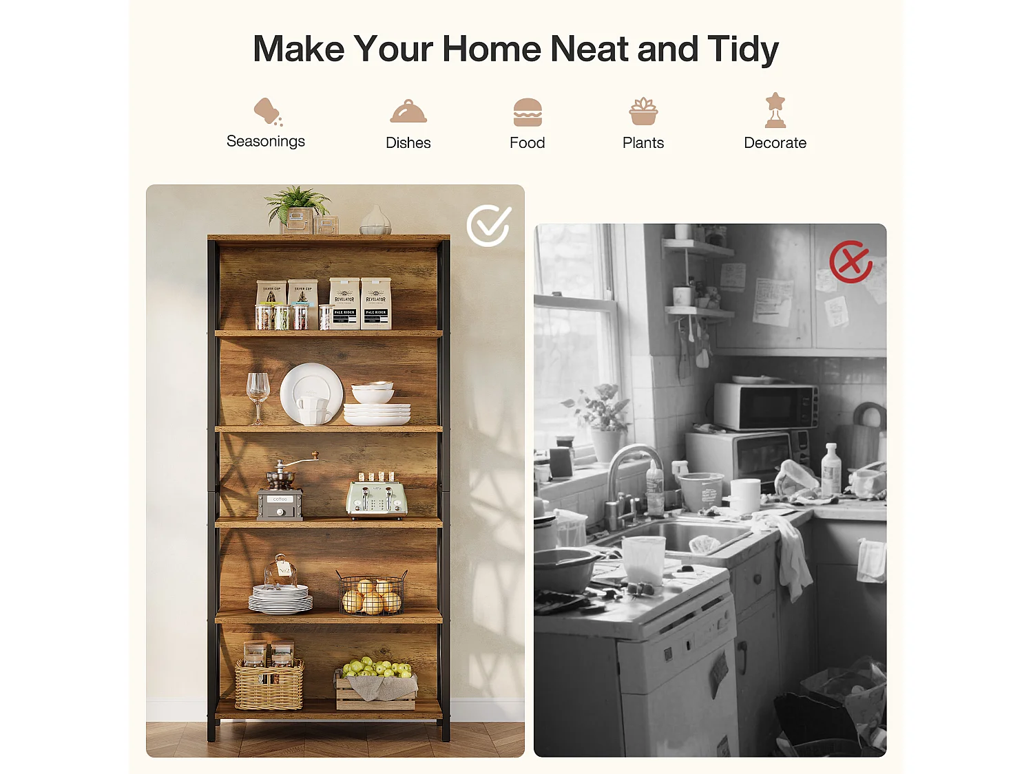 Boekenkast van 180 cm hoog, industriële boekenkast met 6 lagen, geometrisch metalen frame, open opbergplanken en vrijstaande displayplank