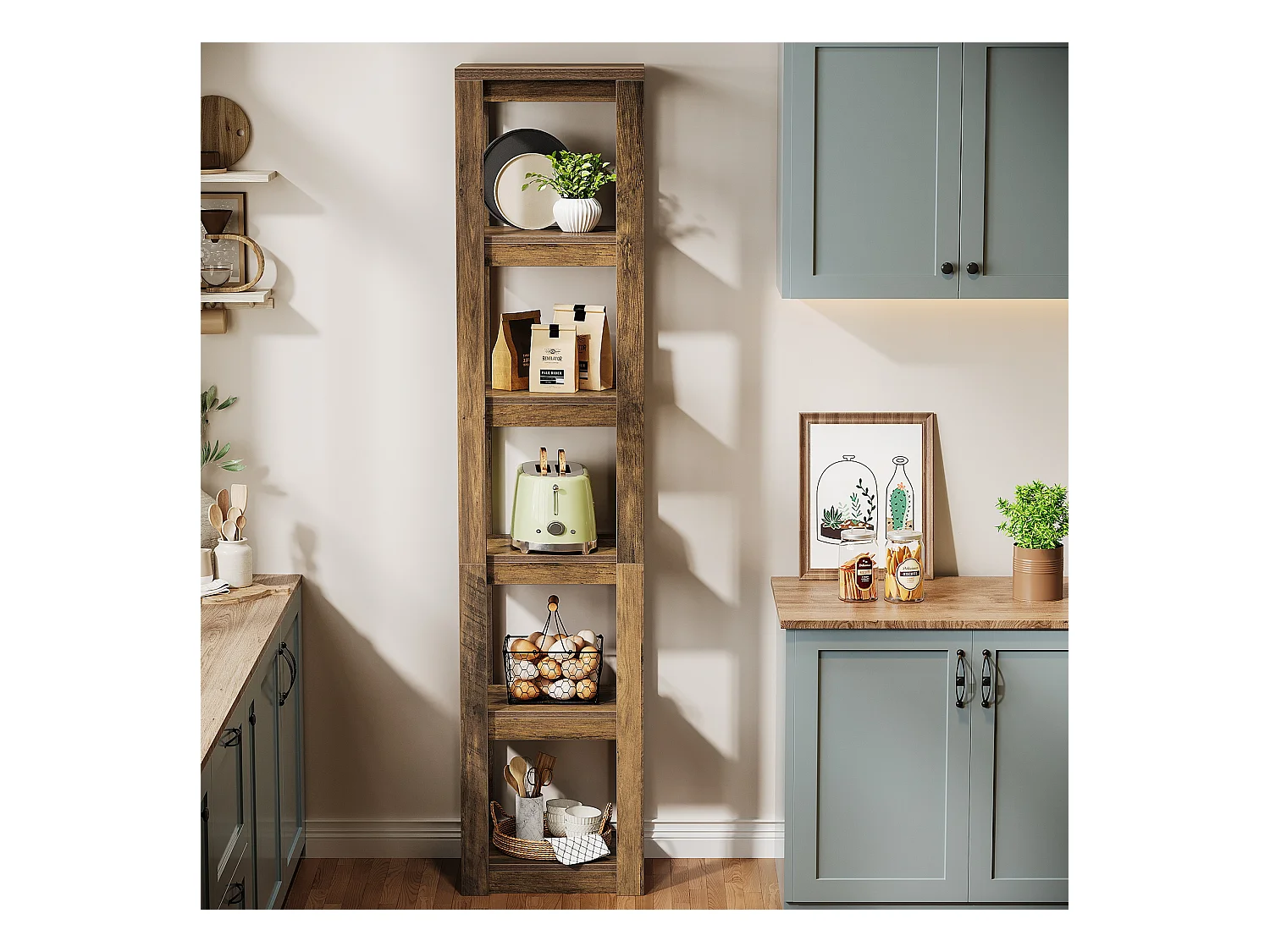 5-poziomowa półka na książki, 180 cm wysokości, wąska półka narożna, regały do małych przestrzeni, wolnostojąca półka ekspozycyjna