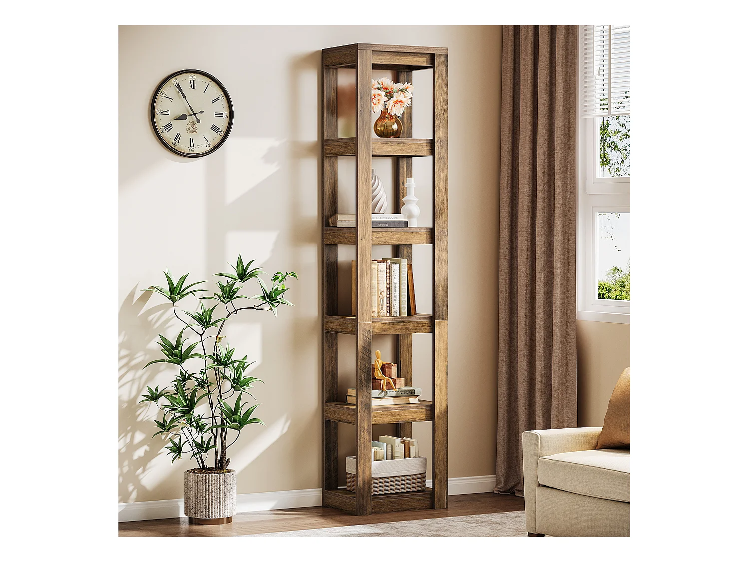 5-poziomowa półka na książki, 180 cm wysokości, wąska półka narożna, regały do małych przestrzeni, wolnostojąca półka ekspozycyjna