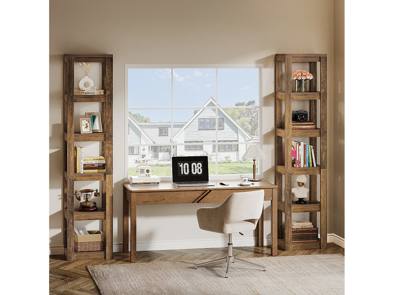 Bibliothèque à 5 niveaux, étagère d'angle étroite de 180 cm de haut, idéale pour les petits espaces, étagère de présentation autoportante