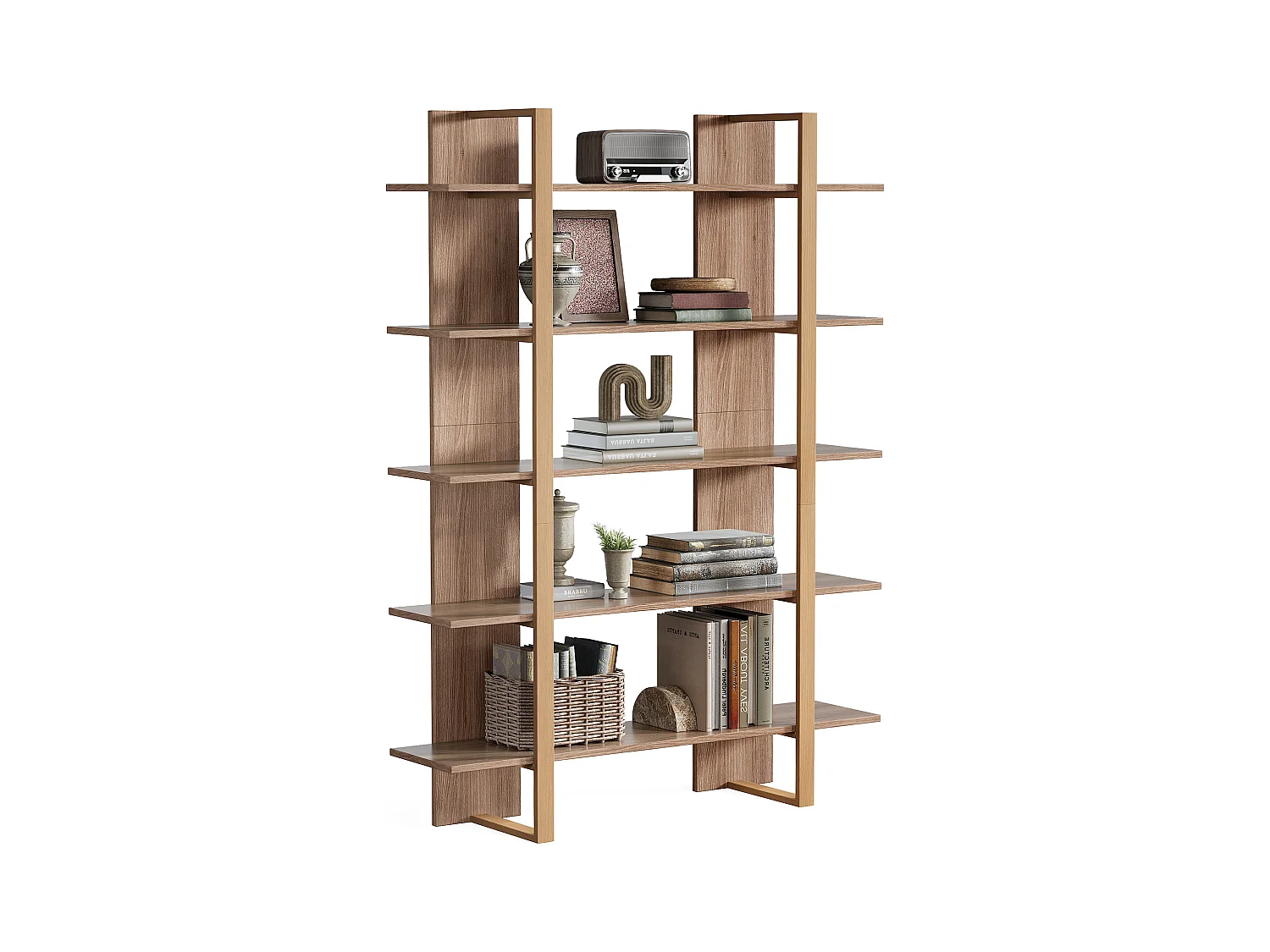 5-Etagen Bücherregal, 120 cm breit, offene Bücherregale, Etagère, Display, Büroschrankeinheit