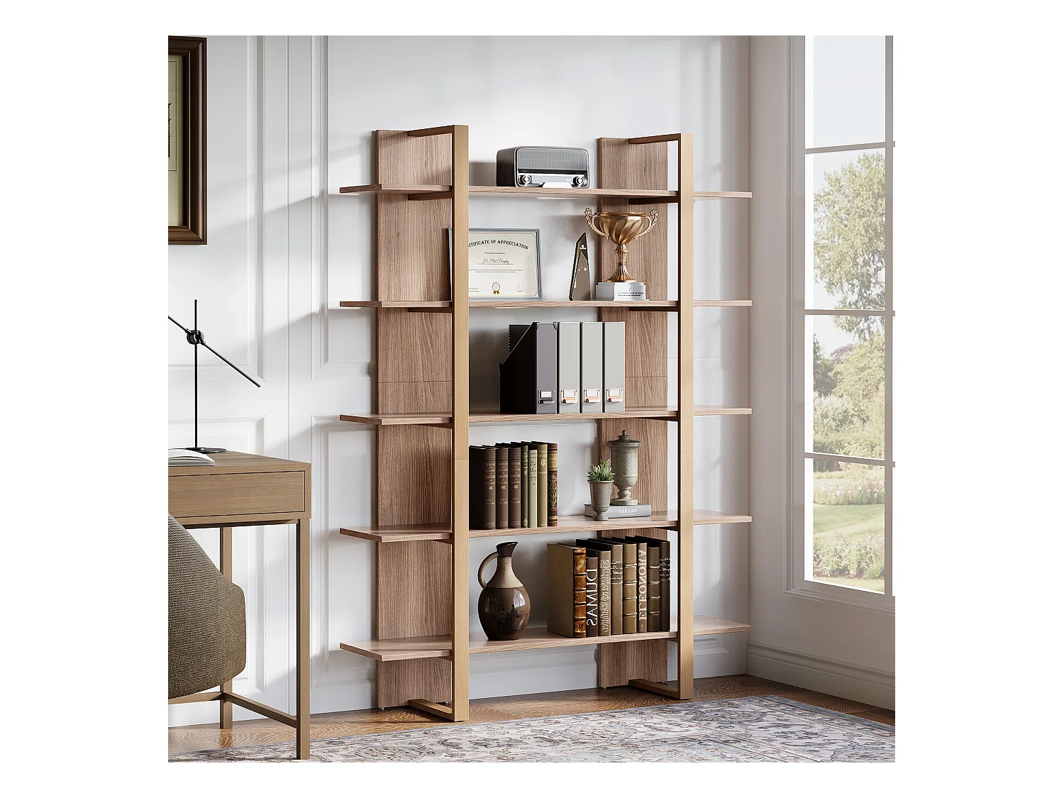 5-Etagen Bücherregal, 120 cm breit, offene Bücherregale, Etagère, Display, Büroschrankeinheit
