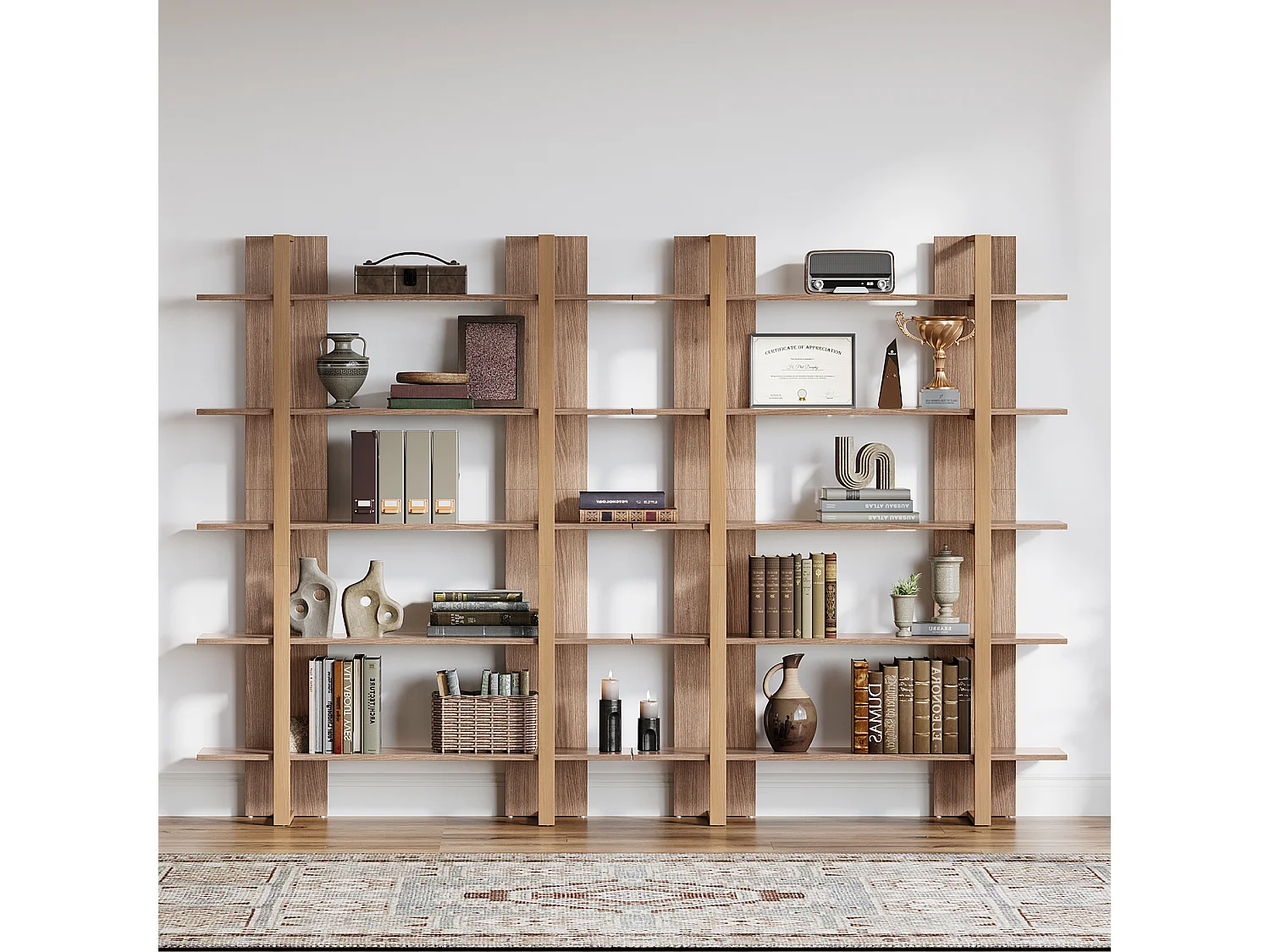 5-Etagen Bücherregal, 120 cm breit, offene Bücherregale, Etagère, Display, Büroschrankeinheit