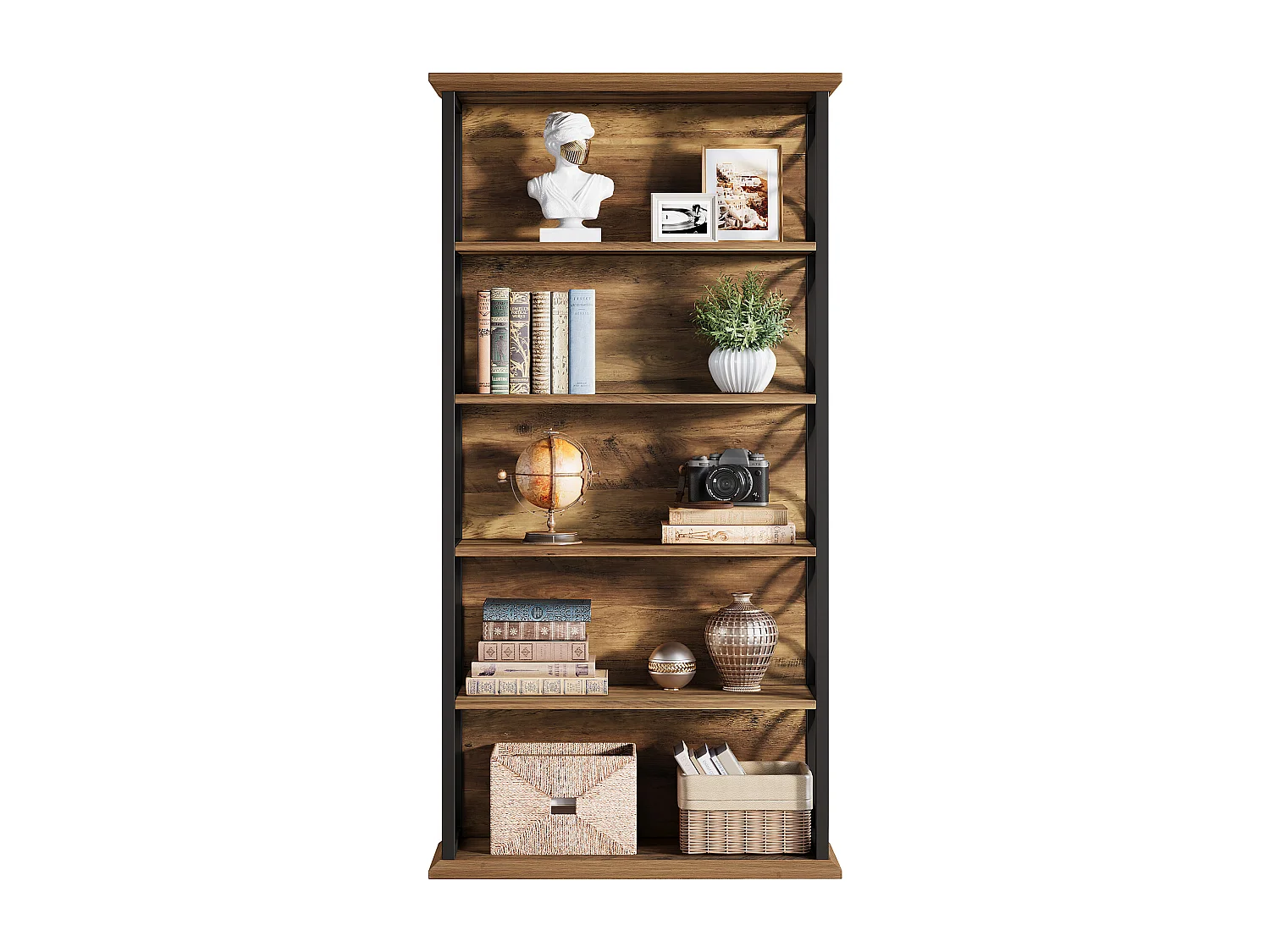 Bibliothèque haute à 6 niveaux, bibliothèque industrielle de 180 cm avec structure métallique, étagères de rangement ouvertes autoportantes