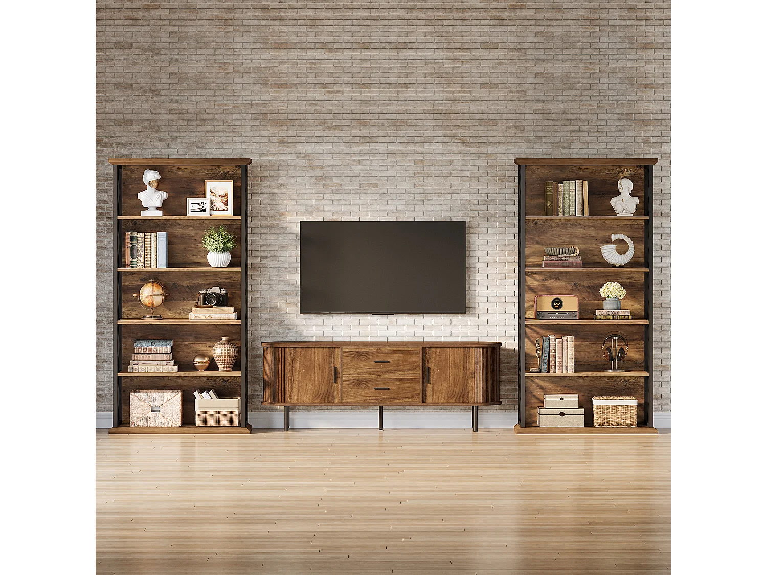 Bibliothèque haute à 6 niveaux, bibliothèque industrielle de 180 cm avec structure métallique, étagères de rangement ouvertes autoportantes