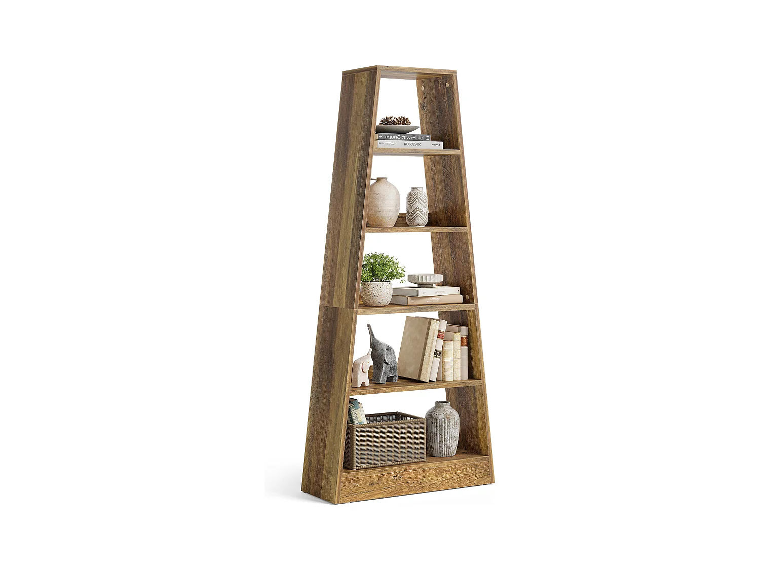 Bibliothèque échelle de style ferme de 181 cm, étagère de rangement à 6 niveaux pour salon, bureau, chambre