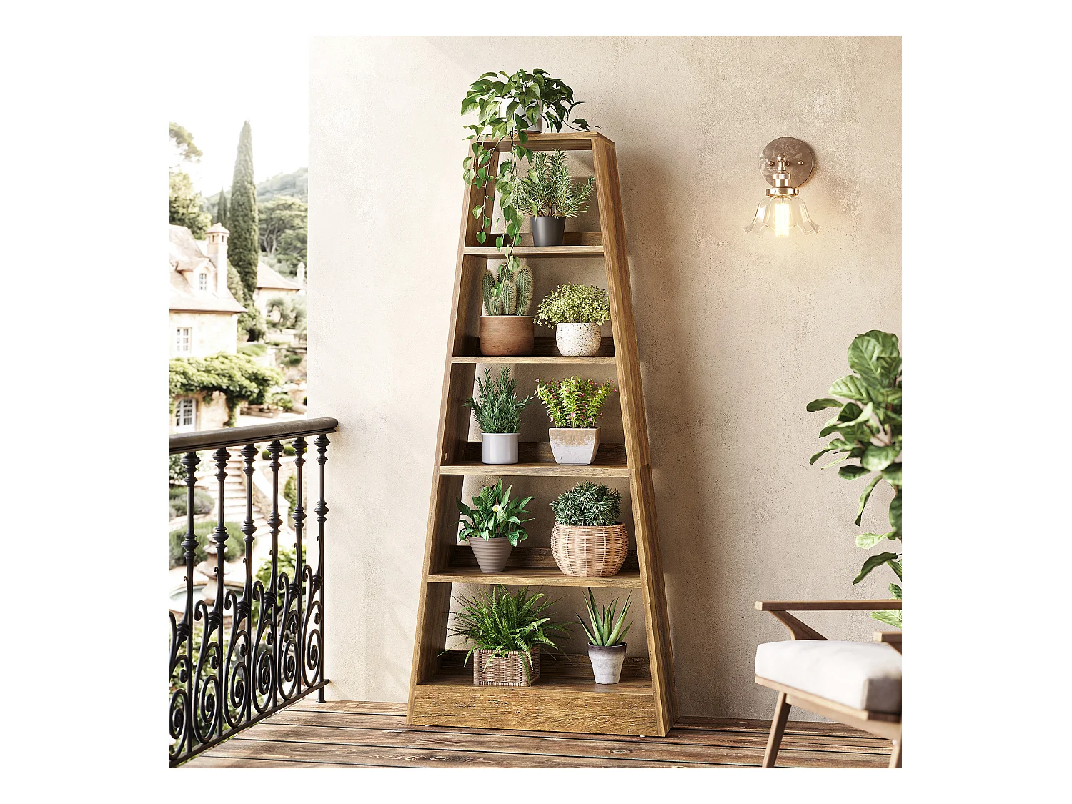 Bibliothèque échelle de style ferme de 181 cm, étagère de rangement à 6 niveaux pour salon, bureau, chambre