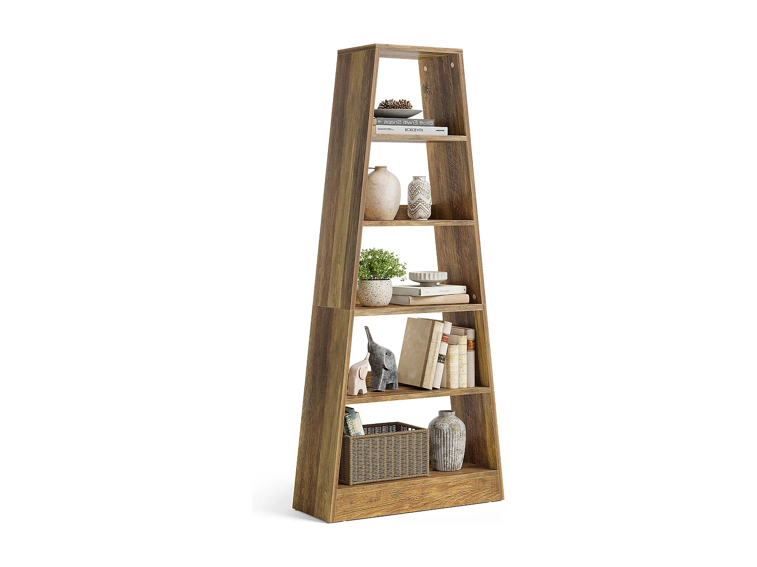181 cm boerderijladderboekenkast, 6-laags opbergplank voor woonkamer, kantoor, slaapkamer