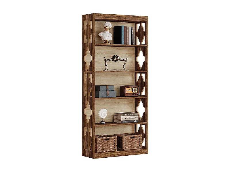 179 cm hohes Vintage-Bücherregal, 5-ebener hohes Bücherregal, Bücherregal mit Ausschnittdesign, freistehendes Ablage- und Displayregal