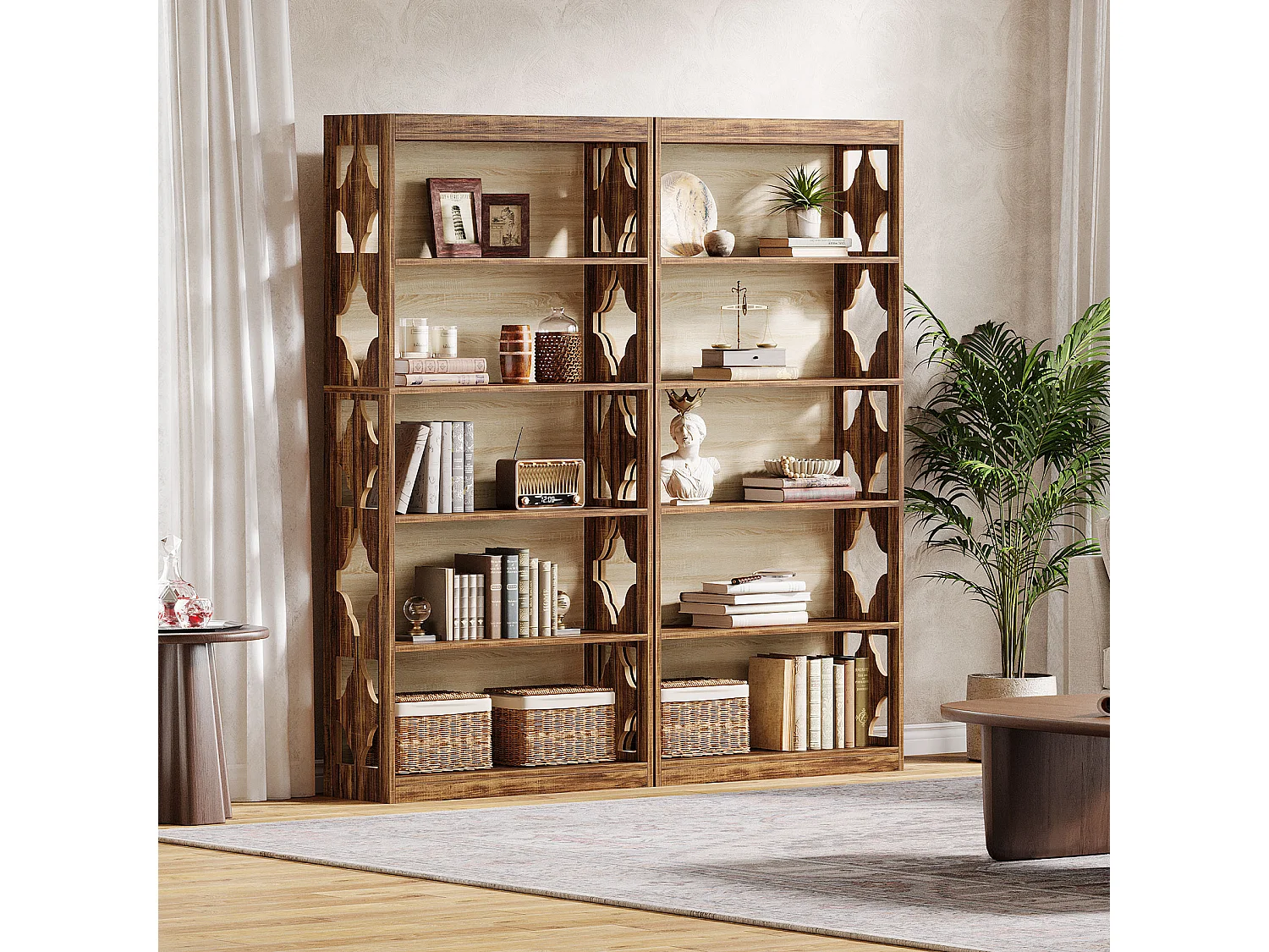 179 cm hohes Vintage-Bücherregal, 5-ebener hohes Bücherregal, Bücherregal mit Ausschnittdesign, freistehendes Ablage- und Displayregal